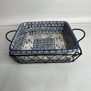 Temptations by Tara Old World Blue Casserole Dish Cooling Rack Trivet 2.5 Qt